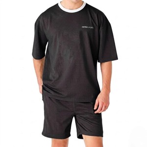 Men's Black Mesh Sports T Shirt And Shorts <b>Set</b> Breathable Quick Dry Activewear Outfit For Training Running And Everyday - Product Image 1