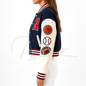 Chaquetas Varsity de Lana Cortas para Mujer, de Alta Calidad, a la Moda, Transpirables, Bordadas, de Manga Larga para Damas - Product Image 4