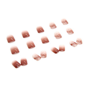 Nouvelle Collection – Faux Ongles Carrés Courts Ombrés <span class=keywords><strong>Marron</strong></span> Rougeâtre en ABS avec Paillettes, à Coller, avec Colle Incluse - Product Image 5