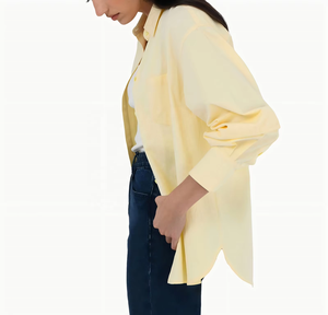 Blusa de Mujer Amarilla de Corte Regular, Manga Larga, con Botones, Transpirable, para Verano, Trabajo - Product Image 3