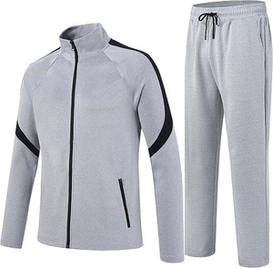 Men's Gray Lightweight 100% Polyester Streetwear Full <b>Zip</b> <b>Jacket</b> & Matching Pants Sportswear Set - Product Image 1