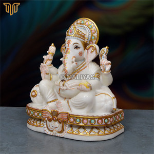 Estatua de Ganesha de Mármol Blanco Puro |   Ídolo del Dios Ganesha Hecho a Mano |   Murti de Ganpati de Mármol Premium para Templo en Casa, 12 Pulgadas - Product Image 3