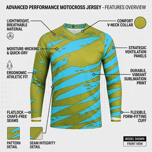 Maillot de motocross à manches longues, direct usine, faible MOQ, personnalisable par sublimation, pour moto tout-terrain, VTT et course, vêtements de pilotage - Product Image 2