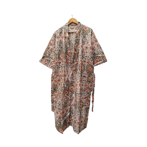 Kimono de Algodón Floral Color Verde Azulado Premium |   Bata de dormir de manga larga con cuello en V para mujer |   Túnica Boutique con Cordón Ajustable, Hecha a Mano - Product Image 1