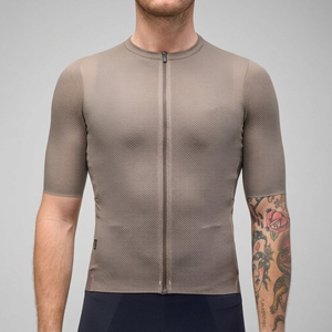 Maillot de cyclisme pour femme à manches trois quarts, séchage rapide, fermeture éclair intégrale, maille respirante, 100% polyester, haut de sport gris à motifs - Product Image 3