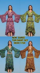 Conjunto de Falda y Top Corto Ligero de Verano para Mujer, Estilo Vintage, Color Sólido, Elegante, Cómodo y Ecológico, 100% Seda, Marca SK NOOR SONS - Product Image 5