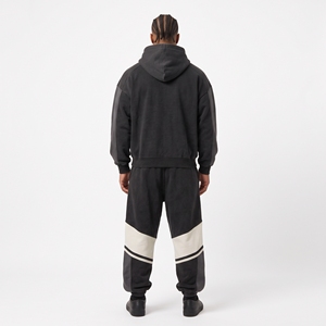 Ensemble survêtement homme noir 2026 – Sweat-shirt et pantalon décontractés 100 % coton lavé, coupe ample, couleur unie, avec poches latérales - Product Image 4
