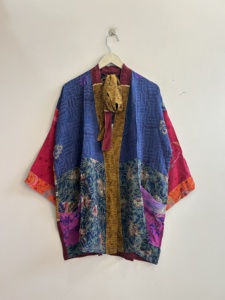 ชุดคลุมกิโมโนผ้าไหมส่าหรีอินเดียสำหรับผู้หญิง แบบสั้น ใส่คลุมชุดฤดูร้อน ชุดลำลอง - Product Image 2