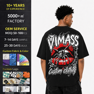 T-shirt in cotone pesante a vestibilità ampia con stampa, ideale per OEM, ODM, all'ingrosso, per marchi di moda punk e streetwear. Ordini all'ingrosso disponibili ora. - Product Image 6
