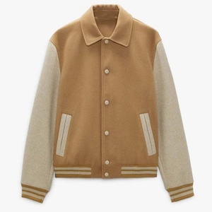 Varsity Jacket <b>Men</b> <b>Black</b> White Sleeve Solid Color Turn-down Collar Button Closure Casual Autumn Wear Varsity Jacket - Product Image 1