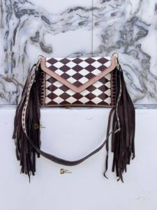 Nouveauté : Sac à franges en cuir fait main, style bohème gypsy, motif à carreaux, sacs de créateurs multi-usages, style western élégant - Product Image 4
