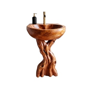 Solid wood bathroom vanity with sink pedestal handmade carved wash basin bathroom organizer decoration - Product Image 1