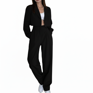 Conjunto Deportivo de Dos Piezas para Mujer, Top de Forro Polar con Cierre de Cremallera, Pantalones Deportivos con Puños Elásticos, Corte Holgado, Personalizado - Product Image 4