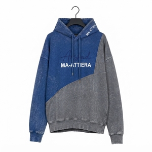 Custom Blue <b>Grey</b> Acid Wash Color Block Pullover Hoodie Oversized Streetwear <b>Men</b> Women Fashion <b>Sweatshirt</b> Manufacturer Supplier - Product Image 3