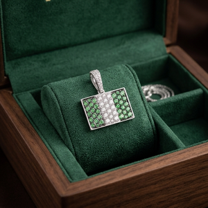 Trendy 10K <b>Solid</b> <b>Gold</b> Vintage Children's Custom Iced Nigeria Emotion Flag Moissanite Gemstone Fine <b>Pendants</b> Charms White <b>Gold</b> - Product Image 5