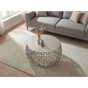Mesa de Centro Redonda Moderna y Elegante con Tapa de Vidrio Templado y Estructura Metálica, Mueble Decorativo Contemporáneo para Sala de Estar - Product Image 5