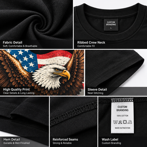 T-shirt noir pour homme, imprimé drapeau américain, manches courtes, col rond, coupe décontractée, 100% coton, tissu jersey respirant - Product Image 4