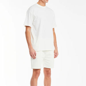 mens <b>white</b> solid <b>plain</b> relaxed short sleeve <b>tshirt</b> matching shorts 2 piece set athletic gym workout track outfit - Product Image 1