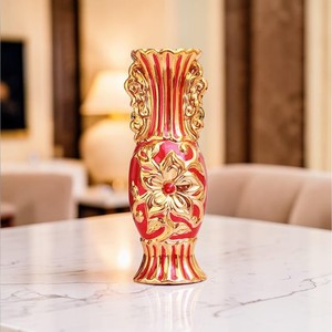 Traditional <b>Red</b> Gold Porcelain <b>Vase</b> Enamel Glaze Tabletop Decor 8-16 Inches Exquisite Durable Chinese New Year - Product Image 1
