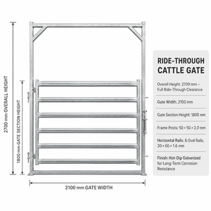 แผงรั้วคอกปศุสัตว์แบบชุบสังกะสีแบบจุ่มร้อนสำหรับงานหนัก ขนาด 1.8 ม. x 2.1 ม. พร้อมรางรูปวงรี 6 ช่อง สำหรับฟาร์ม - Product Image 2