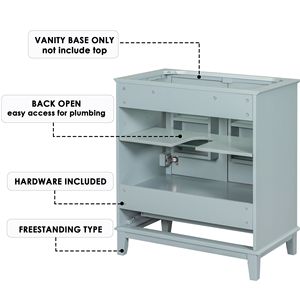 Mobile da Bagno Multifunzionale con Base in MDF da 30 Pollici, Solo Base con Ante e Cassetto, Senza Lavabo - Product Image 2
