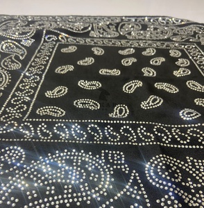 Rhinestone Paisley Print Bandana Black 27x27inch Polyester Unisex Street Style Decorative Head Wrap Scarf - Product Image 3