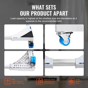 Supporto Regolabile per Mini Frigo con Ruote Scorrevoli, Piedistallo Universale per Lavatrice e Frigorifero, Ruote Multiuso - Product Image 2