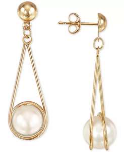 Pendientes colgantes de perlas de agua dulce cultivadas (8mm) en oro de 10k | Macy's - Product Image 1