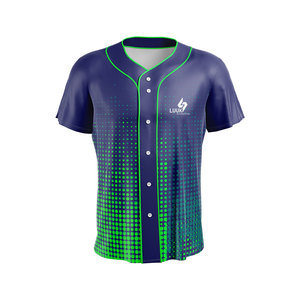 Camiseta de Béisbol Personalizada de Manga Corta con Estampado Sublimado de Secado Rápido Unisex para Adultos para Todas las Temporadas con Patrón Morado y Azul y Logotipo Personalizado en la Parte Delantera - Product Image 5