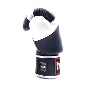 Gants de boxe bleus et blancs en cuir avec fermeture à lacets, respirants, pour entraînement et sparring, design personnalisé avec logo - Product Image 3