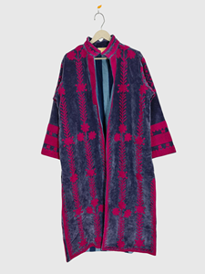 Veste en velours grande taille, manteau géométrique brodé à la main, col châle, veste longue, manches trois-quarts, vêtement d'automne - Product Image 2