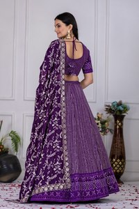 Nuevo conjunto de lehenga morado de georgette bordado, semisellado, con choli y dupatta. - Product Image 5