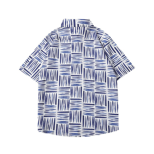 เสื้อเชิ้ตแขนสั้นผู้ชายพิมพ์ลายเรขาคณิตลำลองฤดูร้อนผ้าฝ้ายทอระบายอากาศได้ดีปกคอพับ - Product Image 2