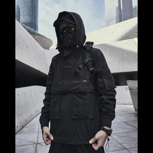 Men Black <b>Hooded</b> Hard <b>Shell</b> <b>Jacket</b> Waterproof Zip Fly Oversized Fit With Pockets All Seasons Outdoor Wear - Product Image 3