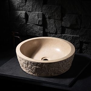 Hayat Group Lavabo de salle de bain beige, lavabo à poser texturé pour villa et hôtel - Product Image 4
