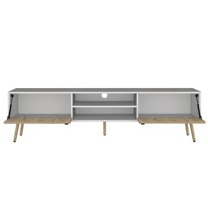 Toka ขาตั้งทีวีสีขาว/แมคคาเดเมียพร้อมประตูบานพับ2บานและชั้นวางกลาง - Product Image 4