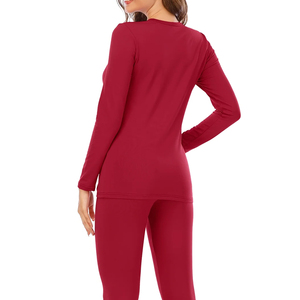 Sous-vêtements thermiques longs pour femmes, couche de base hivernale en polaire, 100% coton, col rond, tricoté, respirant, usage quotidien - Product Image 6