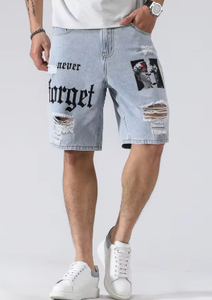Shorts en jean stretch pour homme, style streetwear, déchirés, longueur genou, baggy, confortables, cargo, décontractés - Product Image 2