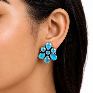 Wholesale Pink Cat Eye Turquoise Multi Oxidized <b>Silver</b> <b>Stud</b> <b>Earrings</b> Women | Handmade Boho Floral Trendy Wedding Flower <b>Earrings</b> - Product Image 4