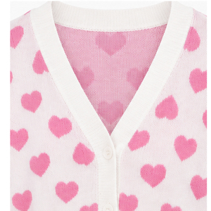 2026 Women's White Heart Print Knitted Cardigan V-Neck Full Sleeve <b>Sweet</b> Style All Seasons Wear Autumn Cardigans Sweaters - Product Image 6
