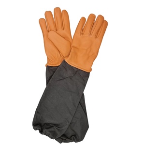 Gants longs en cuir avec doublure en polyester, thermiques, pour l'hiver, style uni, marron, non doublés - Product Image 1