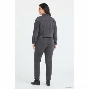 Women Charcoal Gray Denim <b>Jacket</b> And <b>Straight</b> Leg Jeans Set Casual Two Piece Matching Denim Outfit Streetwear Fashion - Product Image 2