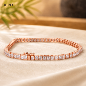 Half Bezel Moissanite Women's Bracelets 10K Plated Rose <b>Gold</b> Princess Diamond Engagement Gift Bracelets Jewelry - Product Image 1