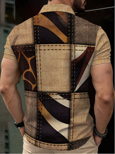 Men s Zip Polo <b>Shirt</b> Summer Lightweight Breathable Mesh <b>Patchwork</b> Short Sleeve Casual Lapel T-<b>shirt</b> Trendy Geometric Print Half - Product Image 2