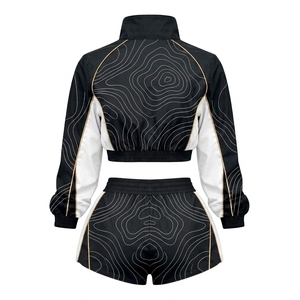 Women's Multi Colour Windbreaker Jacket & Shorts <b>Set</b> Full Sleeve <b>Knitted</b> Polyester Custom Logo Women Activewear Breathable <b>Sets</b> - Product Image 4