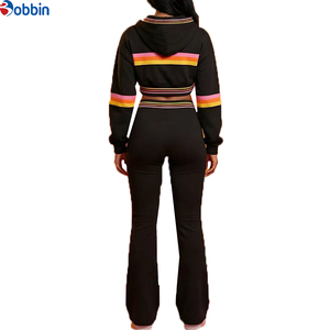 Conjunto de Sudadera con Capucha Estilo Urbano para Mujer, Chándal con Franja Lateral de Arcoíris, Sudadera Corta con Capucha y Pantalones Deportivos con Contraste - Product Image 3
