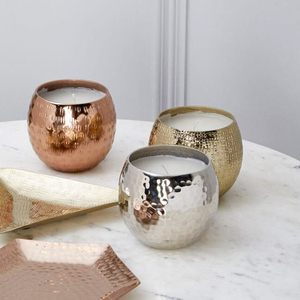 <b>Bronzed</b> Iron Hammered Wax Filled <b>Candle</b> Bowl - Product Image 4