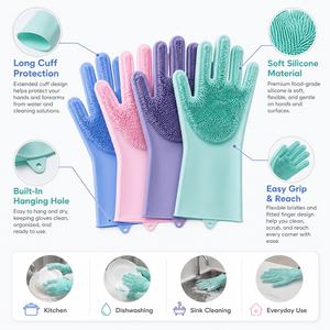 Reusable dishwashing kitchen waterproof <b>silicone</b> cleaning <b>gloves</b> - Product Image 3