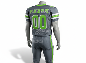 Custom Team American Football Jersey Set Gray Green Sublimated V-Neck Moisture Wicking <b>Mesh</b> <b>Short</b> Sleeve Adult Men's Apparel - Product Image 4