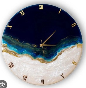 Horloge murale en résine faite à la main, horloge décorative à suspendre, vague océanique, horloge mécanique ronde silencieuse pour salon, bureau à domicile - Product Image 4